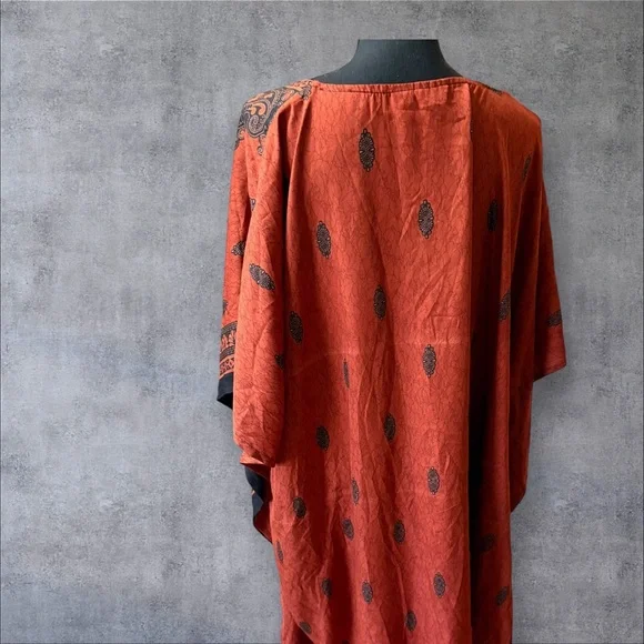 Sante Classic Elegant Orange and Black Kaftan Dress - Picture 5 of 6